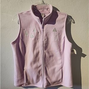 Holiday Editions Pink Christmas Full Zip Fleece Cardigan Sweater Vest Large
